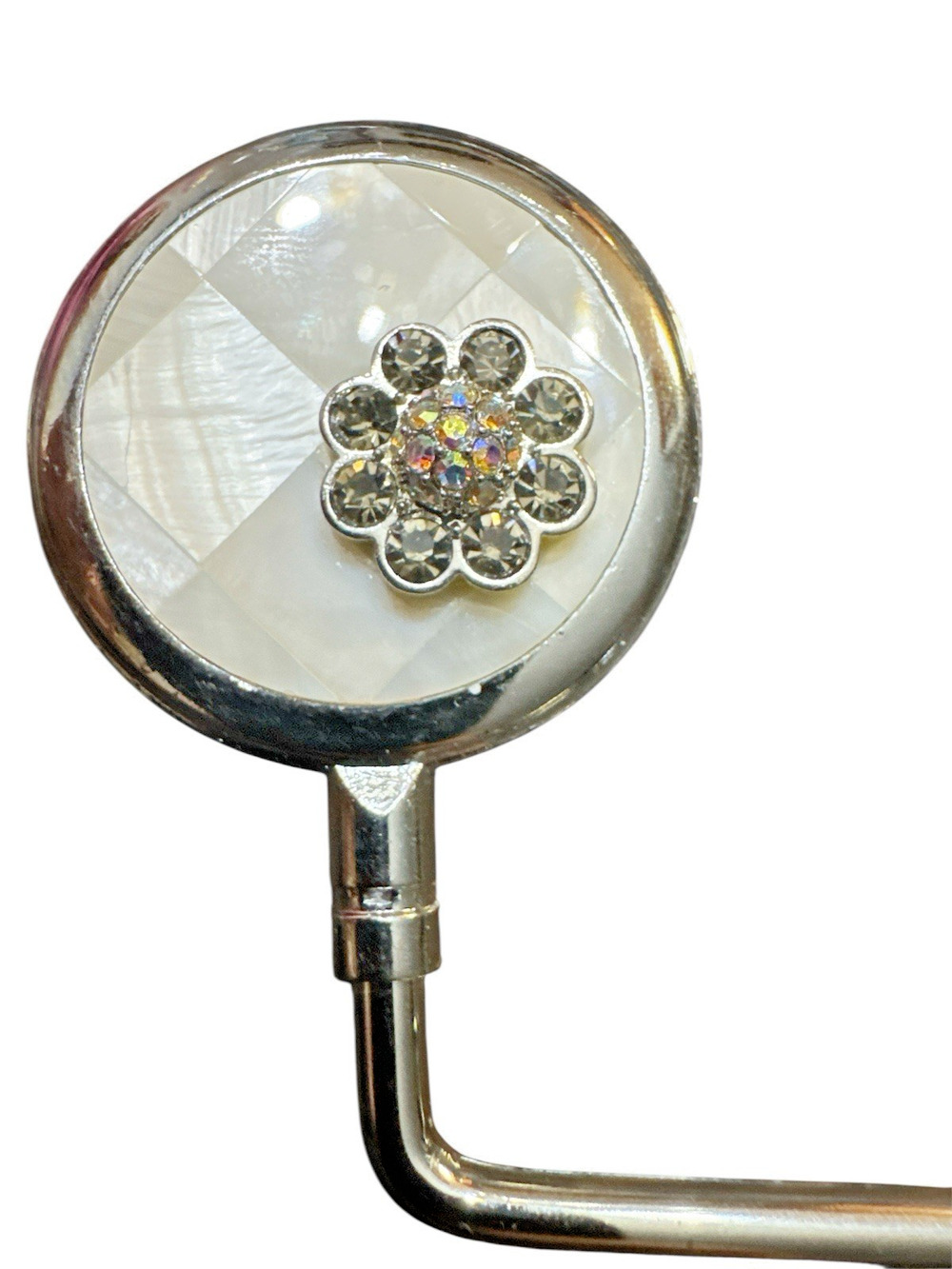 SPRING STREET FLOWER PURSE HOOK MOTHER OF PEARL FOLDING HANDBAG HANGER